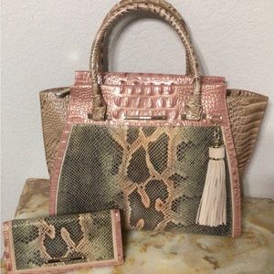 Brahmin Pink Taupe Snakeskin Priscilla Tote And Matching Ady Wallet